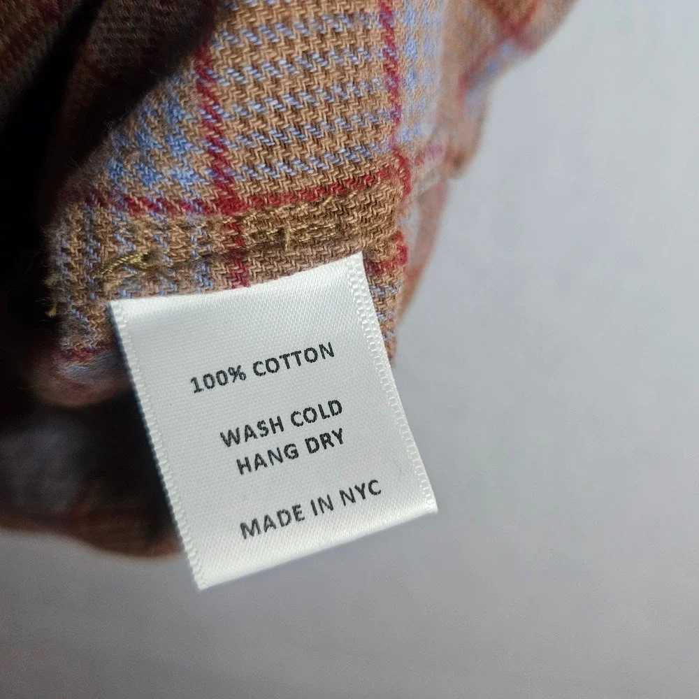 Steven Alan Mens Plaid Camp Collar Short Sleeve Shirt Brown Blue Cotton Size M